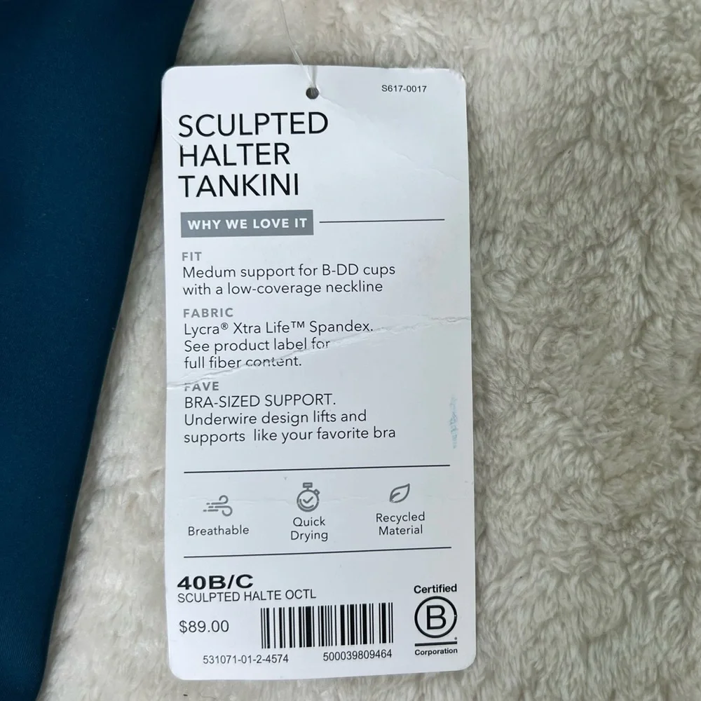 Athleta Sculpted Halter Tankini Oceanic Teal Size 40B/C